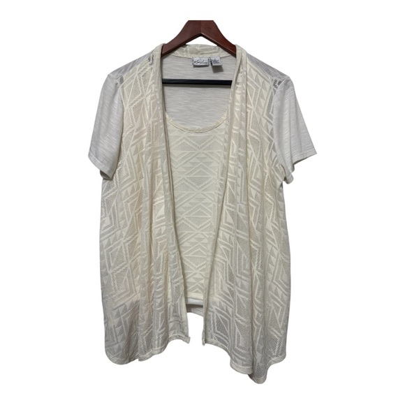 Kim Rogers Faux Two Piece Fly Away Blouse Womens Large Aztec Career Wear Cut-out - Picture 1 of 9